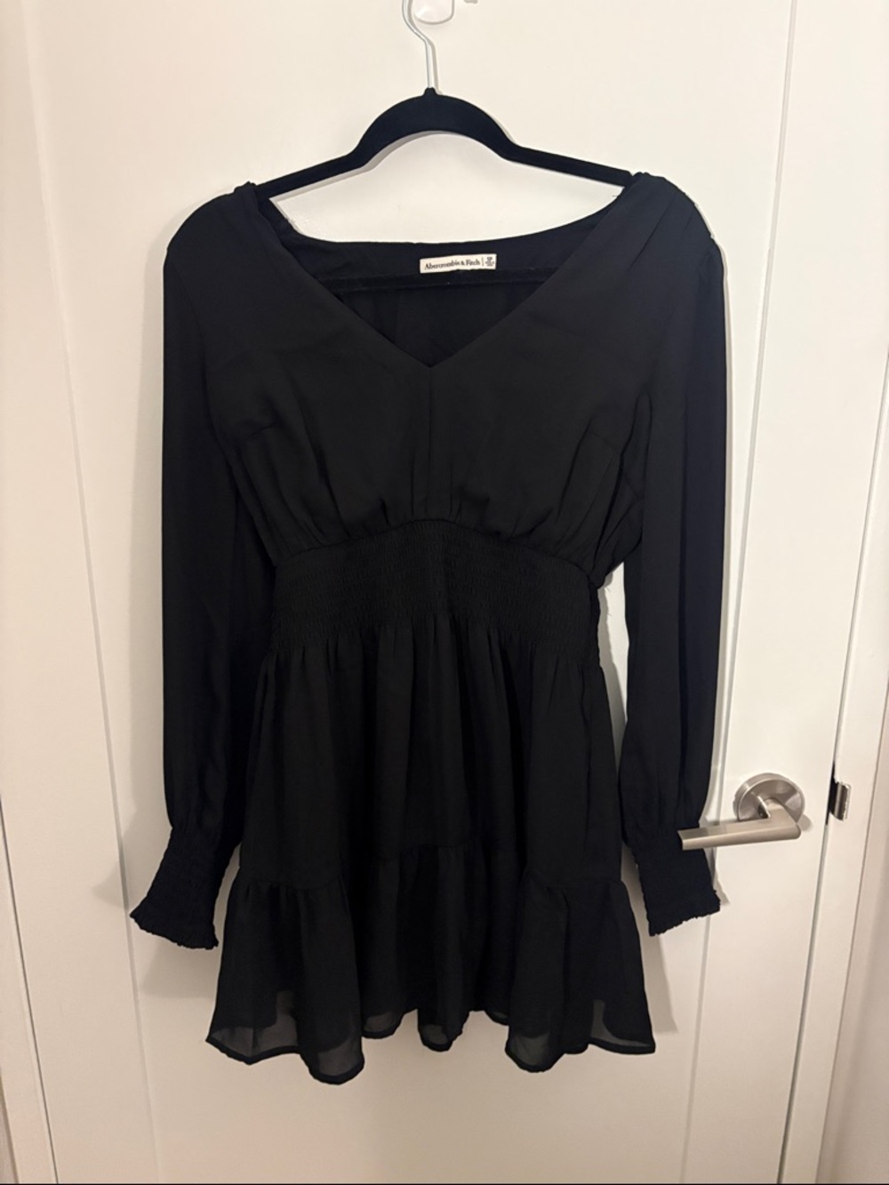 Abercrombie & Fitch Black Long-Sleeve Smocked Waist Mini Dress